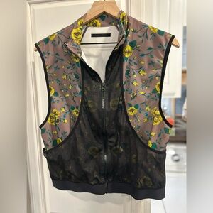 ultracor Floral Mesh-Front Sleeveless Vest in Brown and Yellow